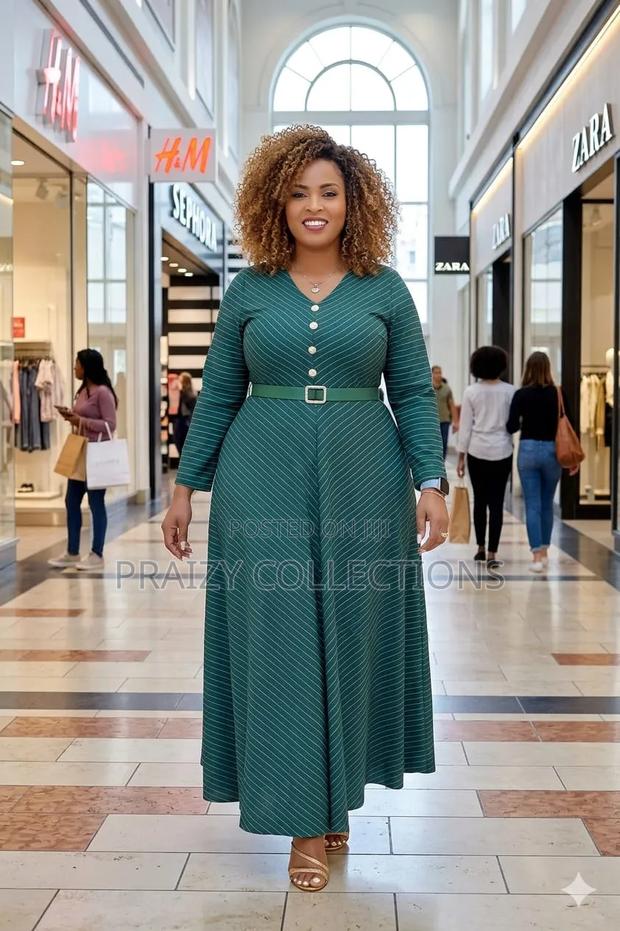 Inverted Striped Maxi Dress With Decor Buttons - thumbnail 6