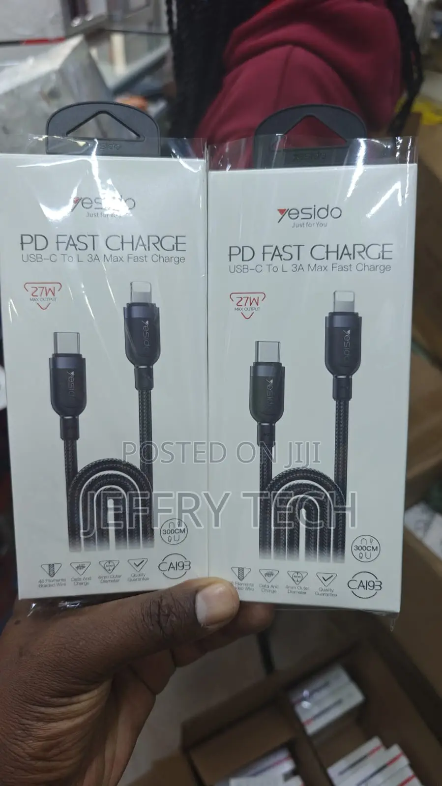 Yesido Ca193 27w Type-C to Lightning Data Cables in 3-Meter Lengths