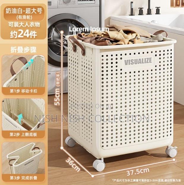 Foldable Multipurpose Hamper Basket With Wheels - thumbnail 4