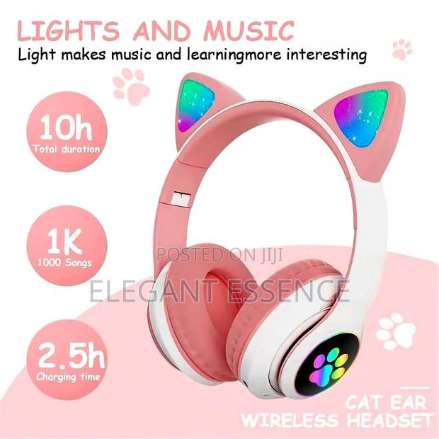 Glowing Cute Cat Ear Paw Led Headphones Wireless Girls Gift Kids Gamer - thumbnail 2