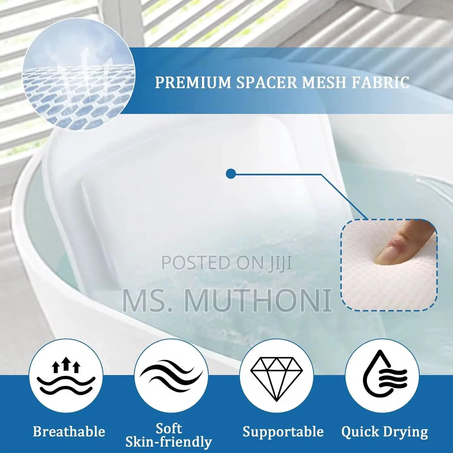 Full Body Bathtub Pillow With 3d Mesh Material for Neck Back Support