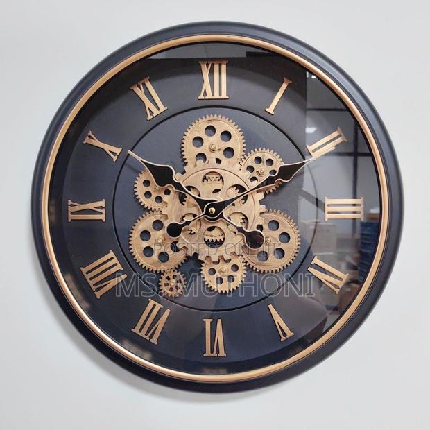 40 Cm Industrial-Style Moving Gear Wall Clock Ft Oman Numerals - thumbnail 2