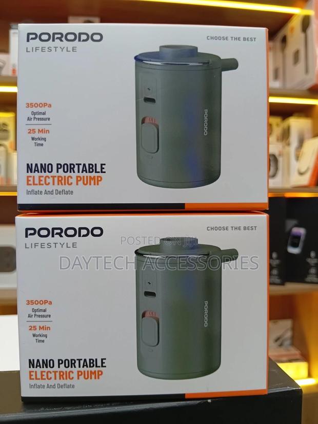 This Is a Porodo Lifestyle Nano Portable Electric Air Pump in Green.