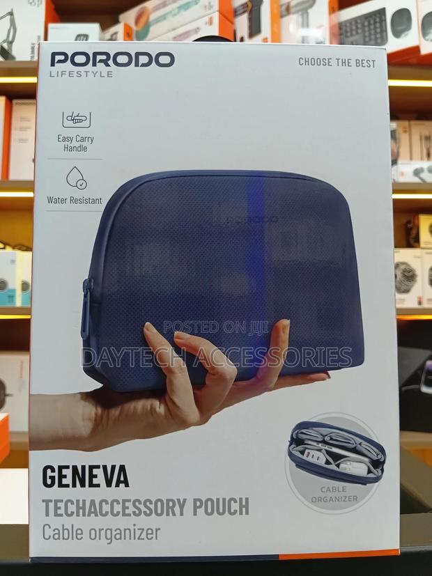 This Is a Porodo Lifestyle Geneva Tech Accessory Pouch in Blue.