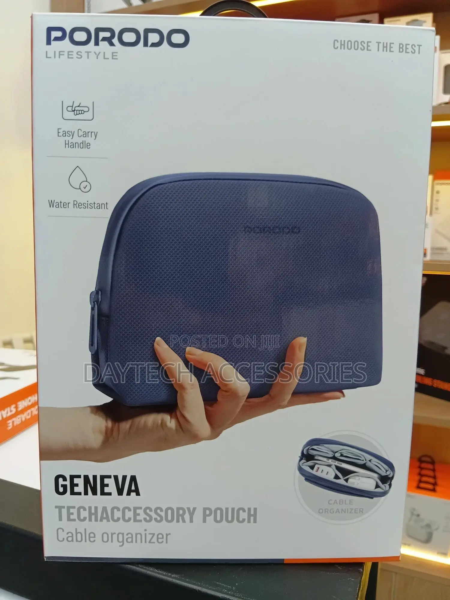 This Is a Porodo Lifestyle Geneva Tech Accessory Pouch in Blue.