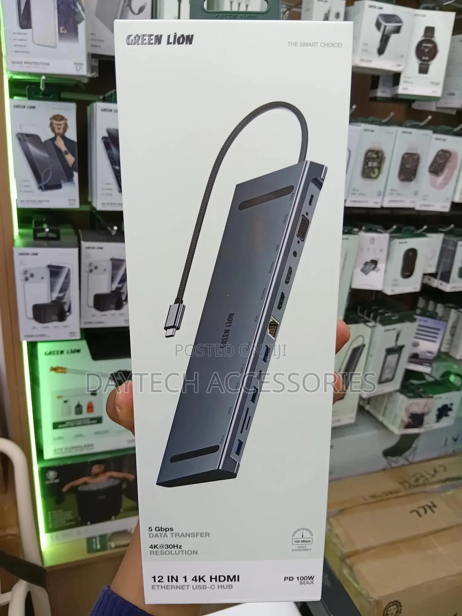 This Is a Green Lion 12 in 1 Usb-C Hub Adapter in Gray.