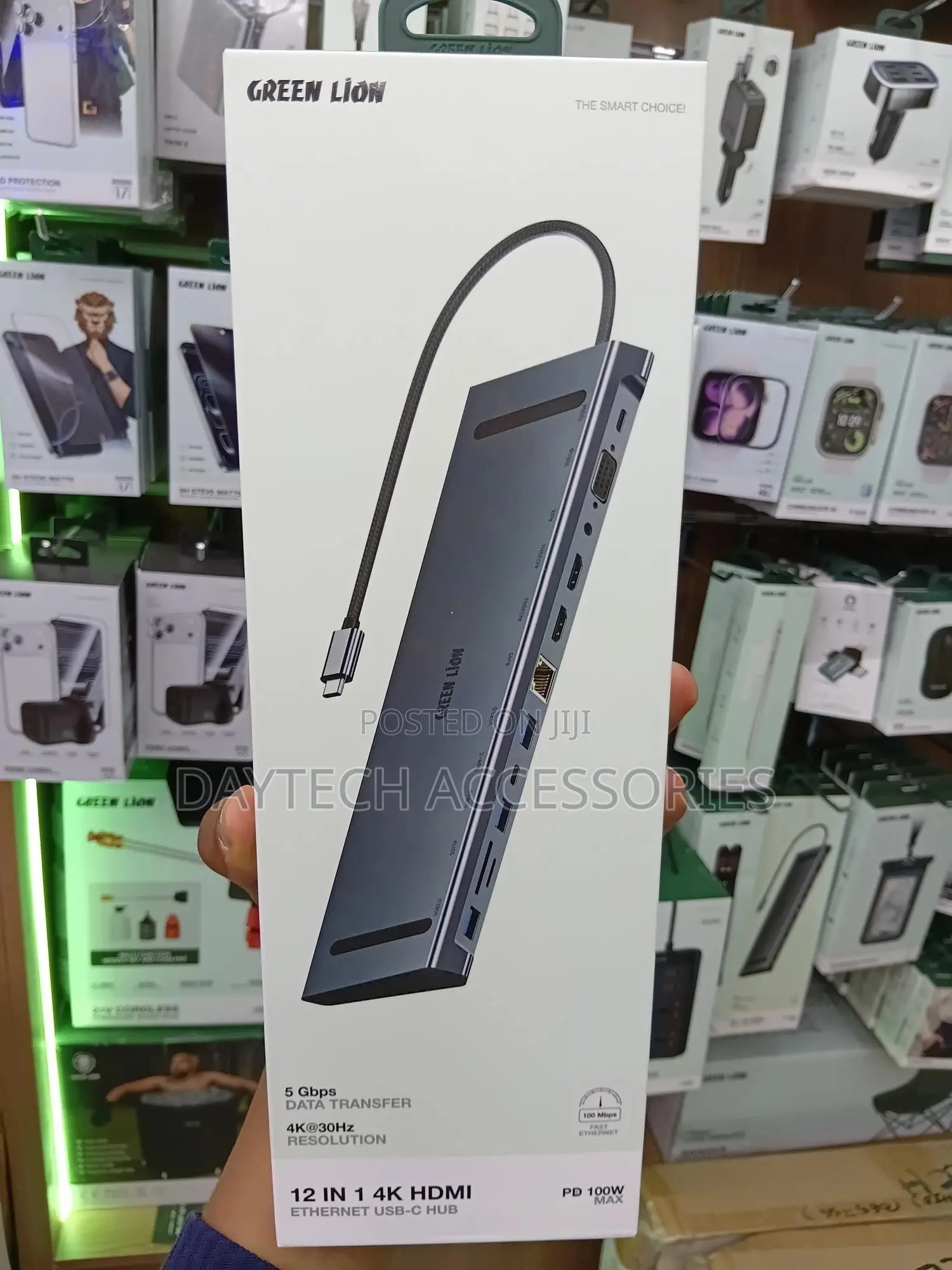 This Is a Green Lion 12 in 1 Usb-C Hub Adapter in Gray.