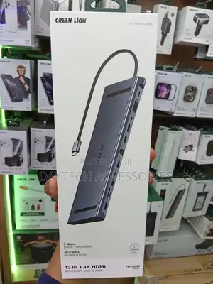 This Is a Green Lion 12 in 1 Usb-C Hub Adapter in Gray.