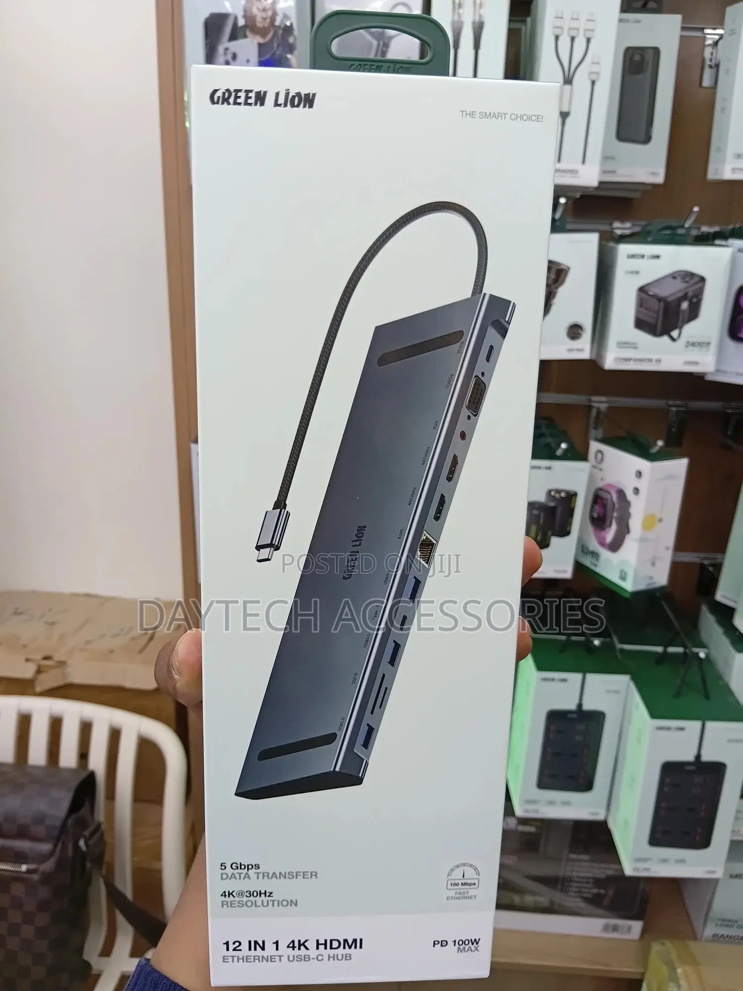 This Is a Green Lion 12 in 1 Usb-C Hub Adapter in Gray.