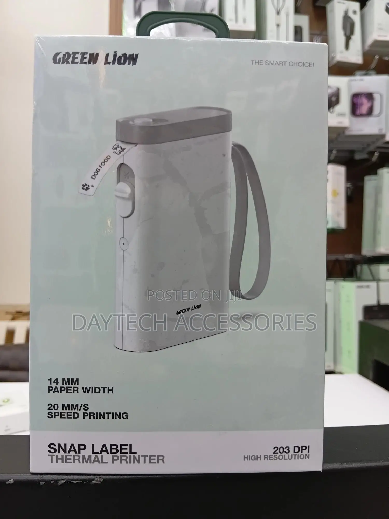 This Is A Green Lion Snap Label Thermal Printer In White.