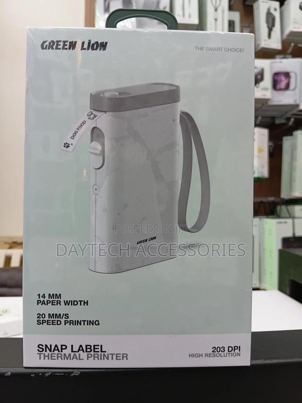 This Is A Green Lion Snap Label Thermal Printer In White.