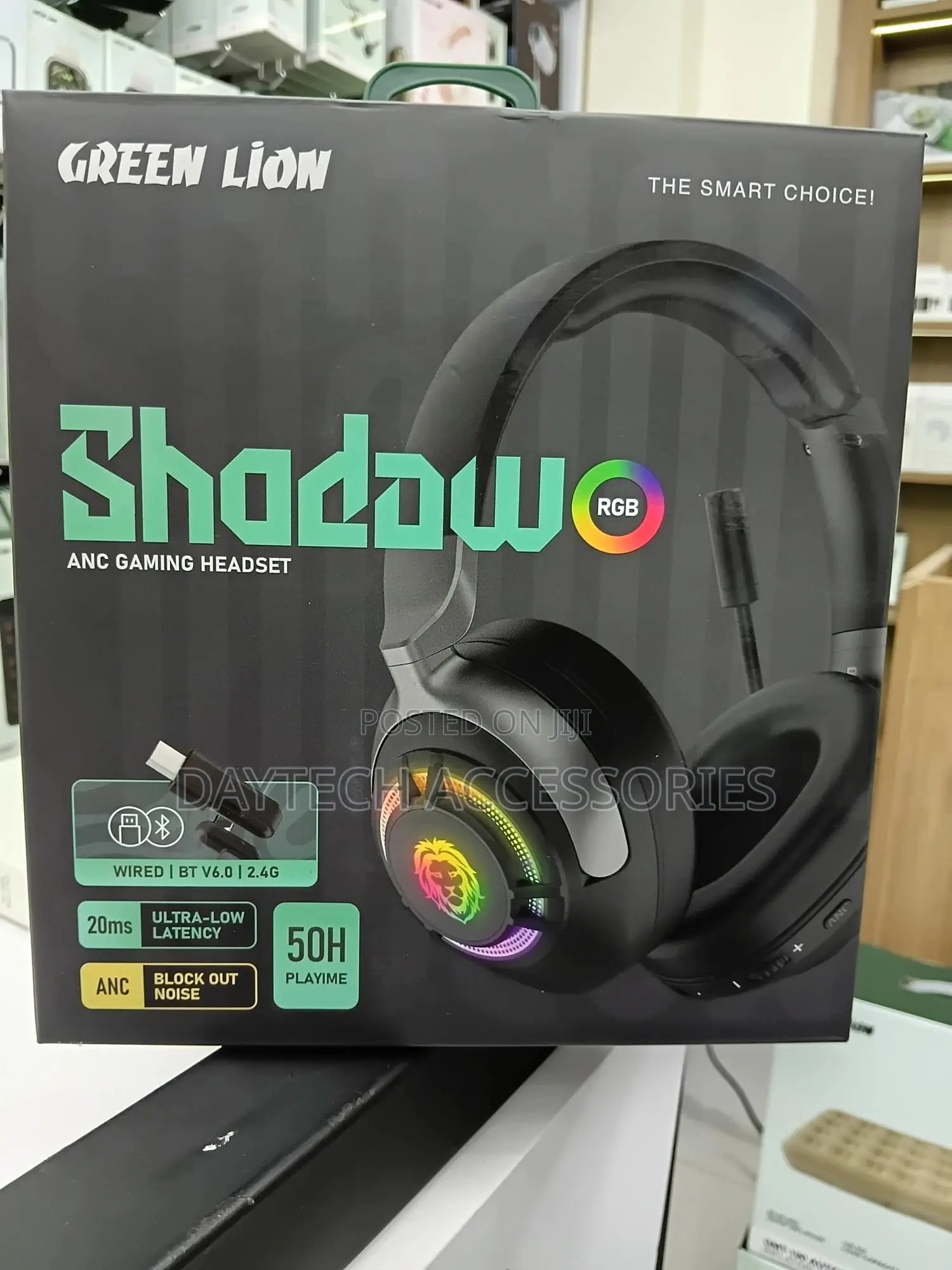 Green Lion Shadow Anc Gaming Headphones - Black