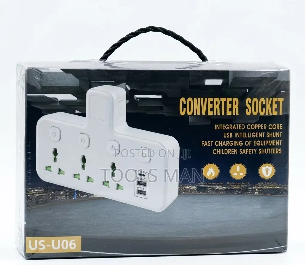 Us-U06 Multi-Socket Adapter .Usb-C + 2 Usb Fast Charge.Multi-plug Exte