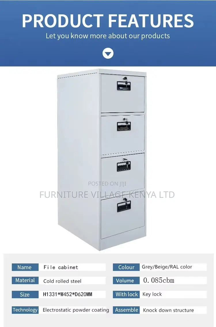 4-Drawer Modern Locker Cabinet With 4-Keys