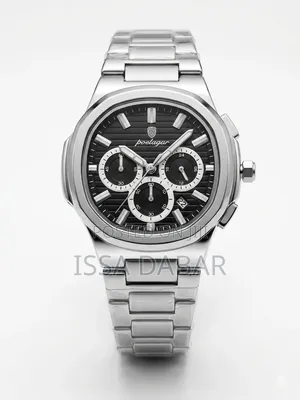 Silver Stainless Steel Luxury Watch With Black Dial