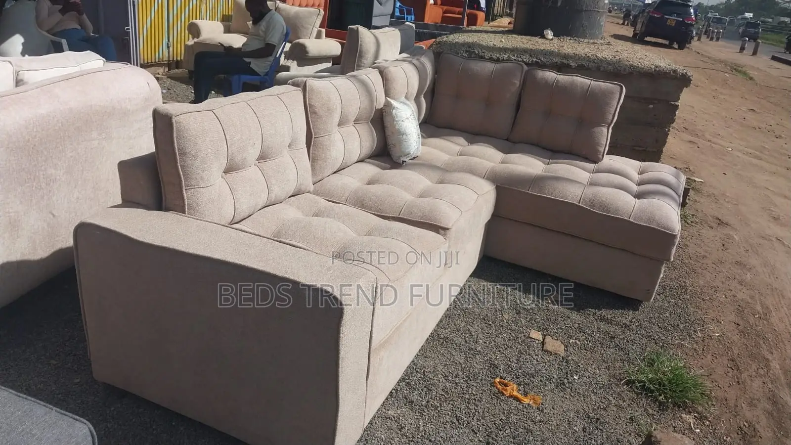 6 Seater Tufted L Shape Sofa.