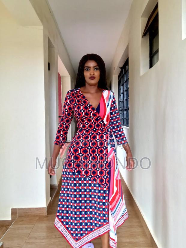Long Sleeve Patterned Wrap Dress With Tie Waist