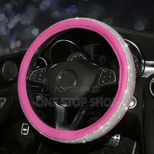 Pink Rhinestone_studded Leather Accents Steering Wheel Cover