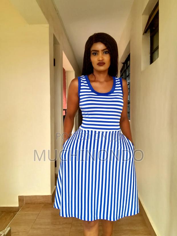 Blue and White Stripped Dress With Pockets