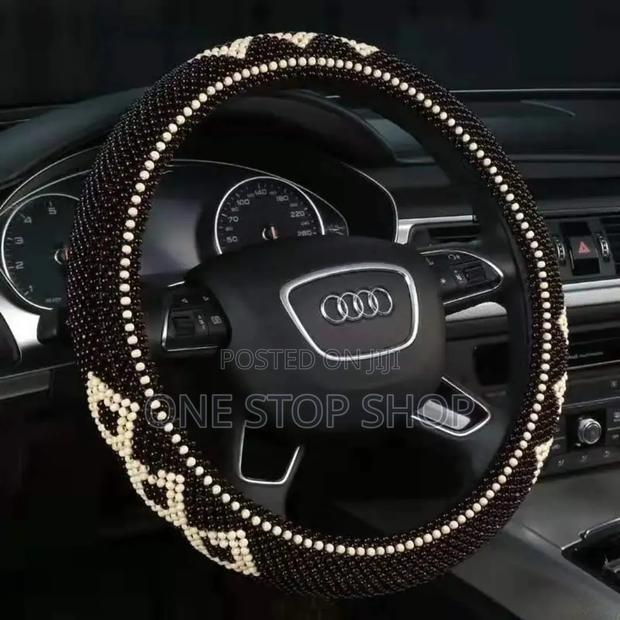 Black Leather Base Adorned Sparkling Rhinestone Decorative Steer Cover - main view