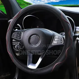 Pu Leather Red Stitching Steering Cover Fitted on a Car