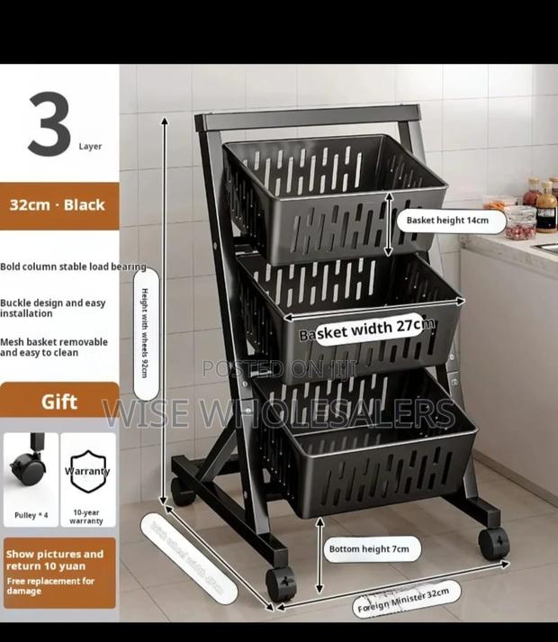 3 Tier Multi- Functional Steel Vegetable Fruit Rack