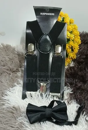 Black Unisex 2 in 1 Adults / Kids Suspender With Bow Ties
