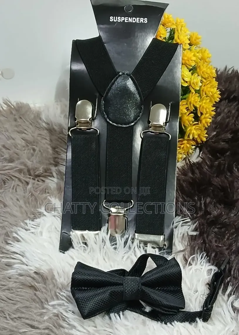 Black Unisex 2 in 1 Adults / Kids Suspender With Bow Ties