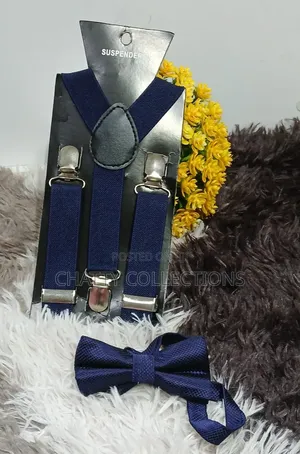 Navy Blue Unisex 2 in 1 Adults / Kids Suspender With Bow Ties