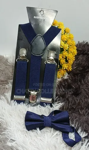 Navy Blue Unisex 2 in 1 Adults / Kids Suspender With Bow Ties