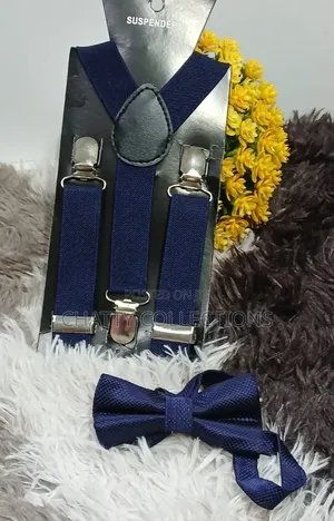 Navy Blue Unisex 2 in 1 Adults / Kids Suspender With Bow Ties
