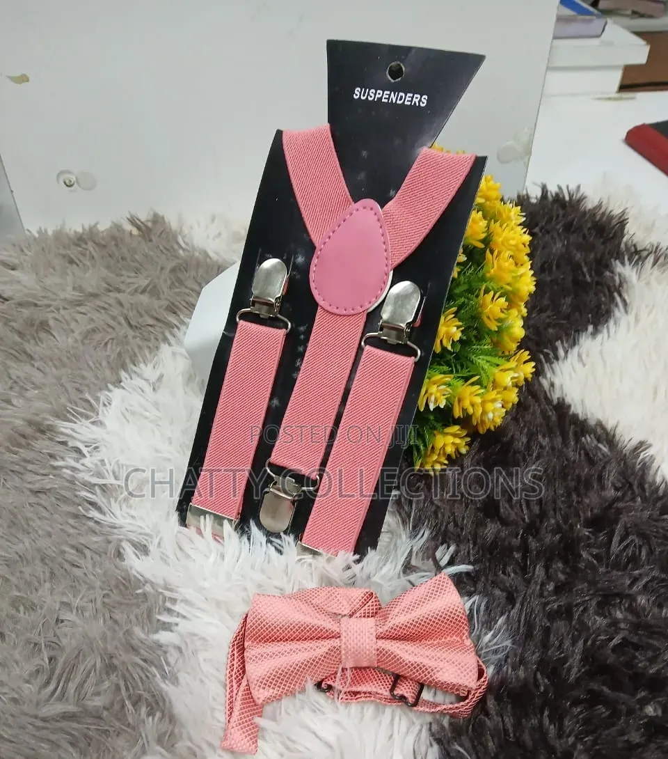 Pink Unisex 2 in 1 Adults / Kids Suspender With Bow Ties