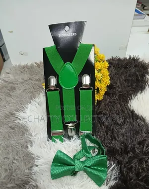 Green Unisex 2 in 1 Adults / Kids Suspender With Bow Ties