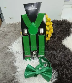 Green Unisex 2 in 1 Adults / Kids Suspender With Bow Ties