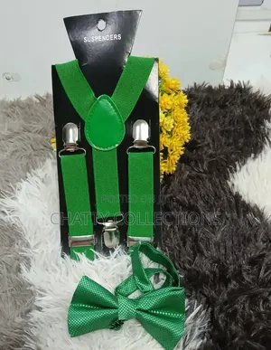 Green Unisex 2 in 1 Adults / Kids Suspender With Bow Ties
