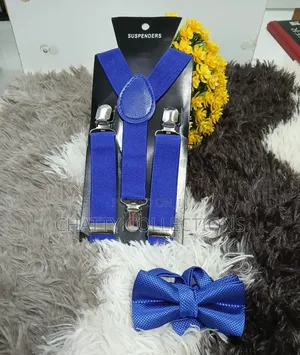Blue Unisex 2 in 1 Adults / Kids Suspender With Bow Ties