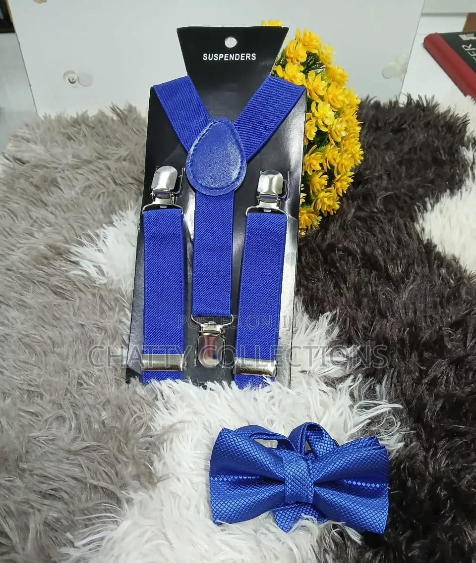 Blue Unisex 2 in 1 Adults / Kids Suspender With Bow Ties