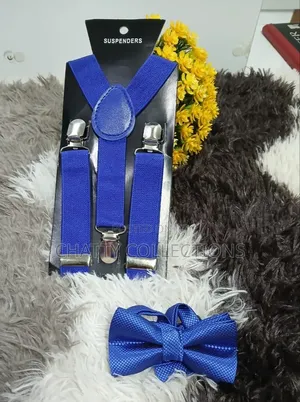 Blue Unisex 2 in 1 Adults / Kids Suspender With Bow Ties