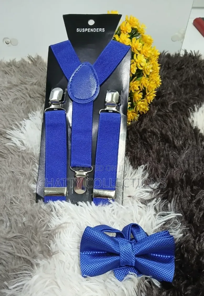 Blue Unisex 2 in 1 Adults / Kids Suspender With Bow Ties
