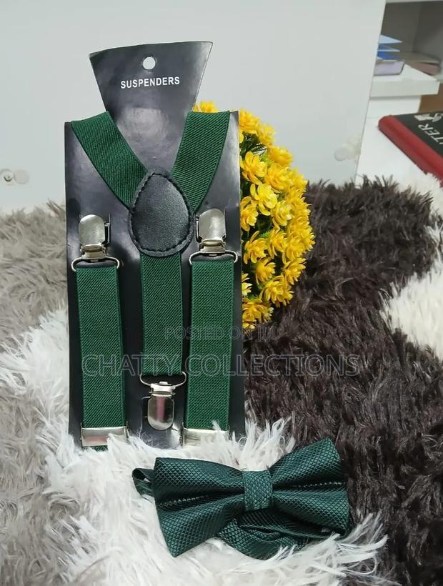 Jungle Green Unisex 2 in 1 Adults / Kids Suspender With Bow Ties