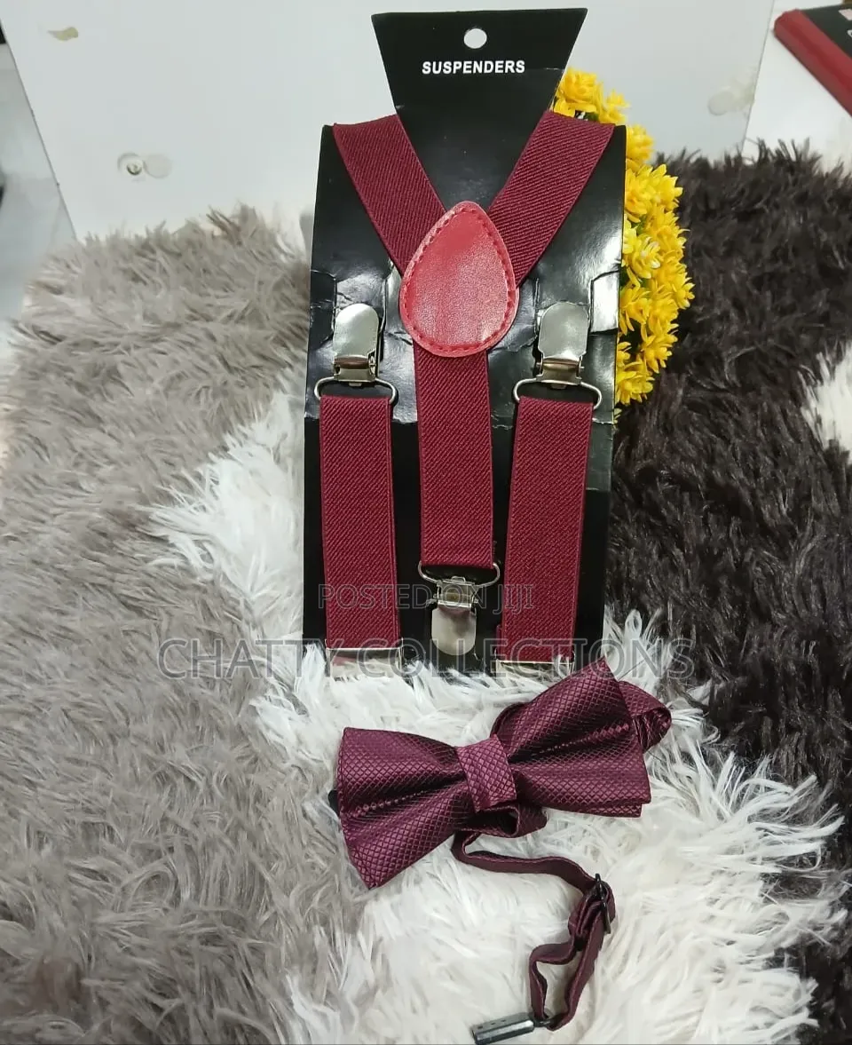 Maroon Unisex 2 in 1 Adults / Kids Suspender With Bow Ties