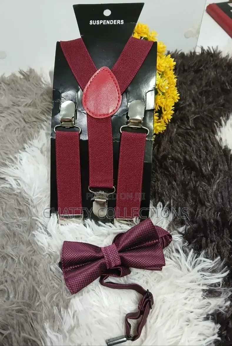 Maroon Unisex 2 in 1 Adults / Kids Suspender With Bow Ties