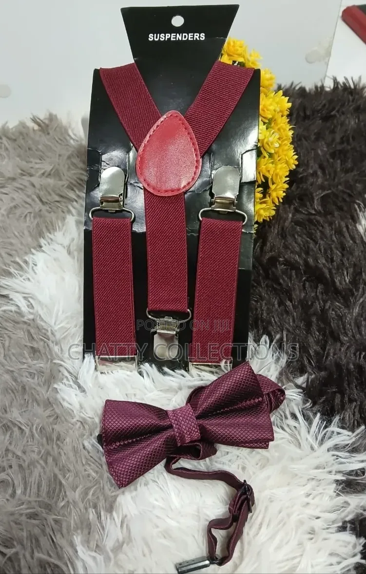 Maroon Unisex 2 in 1 Adults / Kids Suspender With Bow Ties