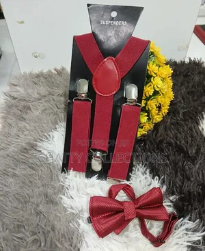 Dark Red Unisex 2 in 1 Adults / Kids Suspender With Bow Ties