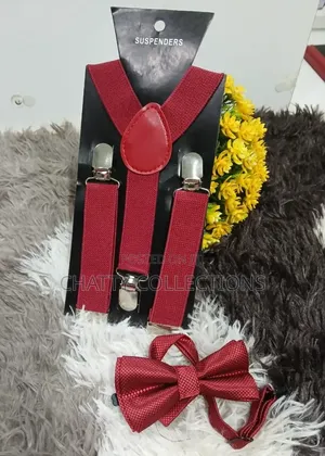 Dark Red Unisex 2 in 1 Adults / Kids Suspender With Bow Ties