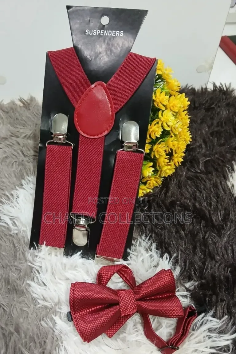 Dark Red Unisex 2 in 1 Adults / Kids Suspender With Bow Ties