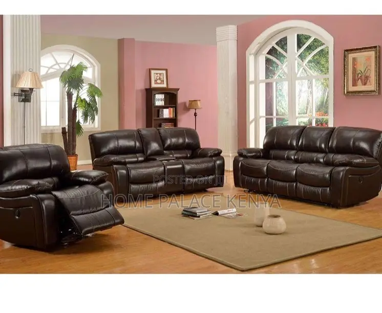 Home Sofa: 6 Seater High End Brown Leather Sectional Recliner Sofa