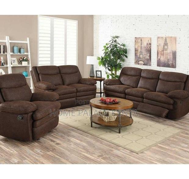 Home Sofa: 6 Seater High End Brown Leather Sectional Recliner Sofa - thumbnail 4