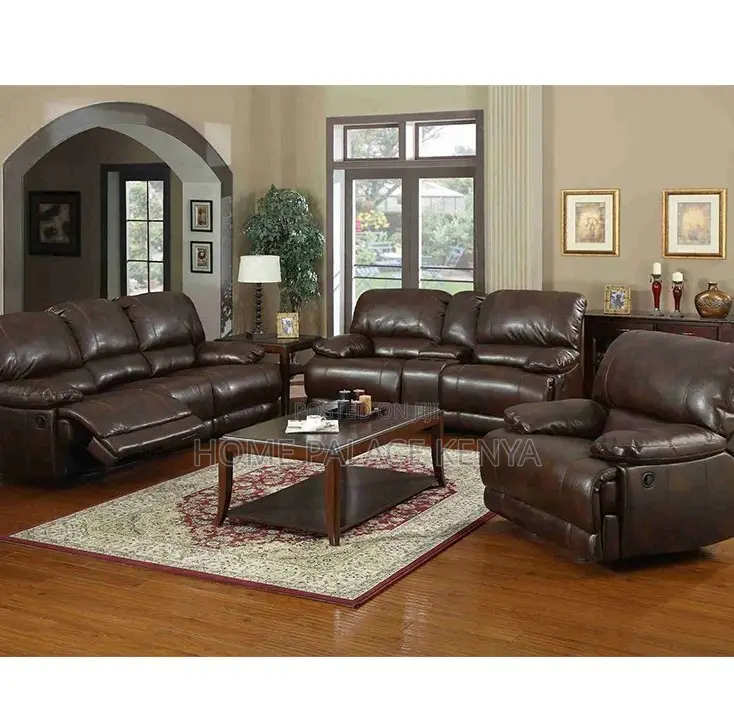 Home Sofa: 6 Seater High End Brown Leather Sectional Recliner Sofa
