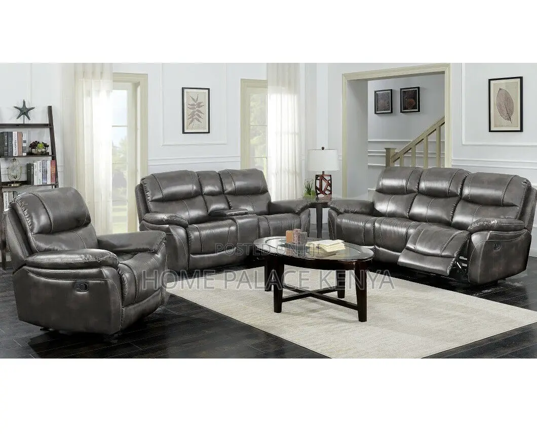 Home Sofa: 6 Seater High End Brown Leather Sectional Recliner Sofa